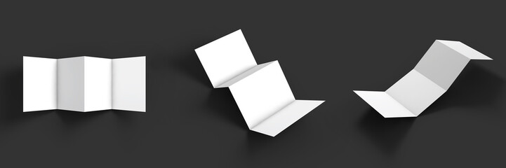 Magazine, booklet, postcard, flyer, trifold or brochure mockup template. Good for business presentations and advertisements. Mockup set on dark background. Vector Illustration.