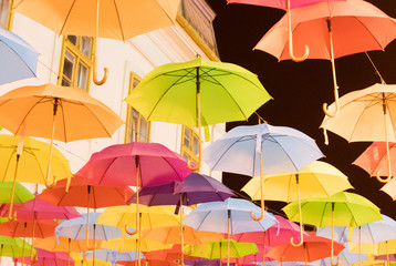 Many multiple colors umbrella with night sky