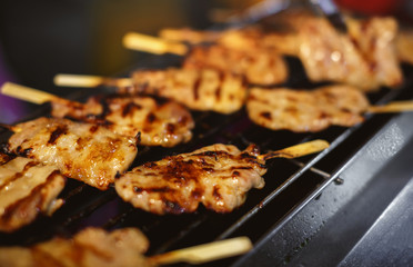 Traditional Grilled pork skewers on the grill