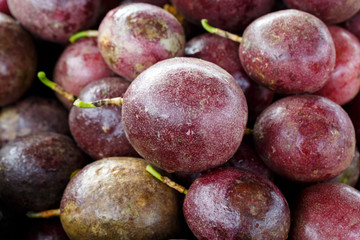 fresh ripe purple passion fruits harvest from farm