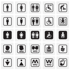 Restroom icons set on squares background for graphic and web design, Modern simple vector sign. Internet concept. Trendy symbol for website design web button or mobile app