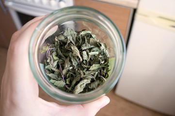 mint in a glass jar, dried mint