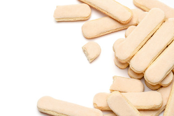 Frame made of savoiardi ladyfinger cookie and cup of coffee