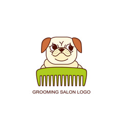 Line style colored vector illustration with dog. Linear pug icon. Grooming salon logo.
