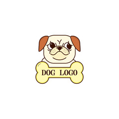 Line style colored vector illustration with dog. Linear pug icon. Grooming salon logo.