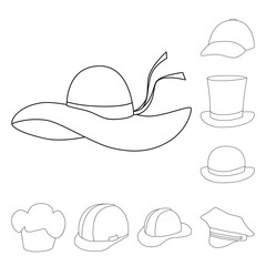 Vector design of headgear and napper sign. Set of headgear and helmet stock vector illustration.
