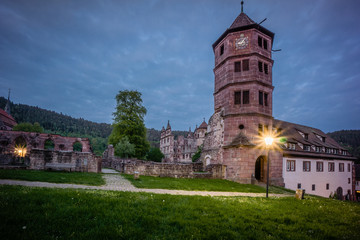 monastery at dawn black forest night time