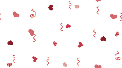 Flying Red confetti. Vector Seamless Pattern on a White fond. Festive Pattern of Hearts and Serpentine. Element of packaging, textiles, wallpaper, banner, printing.