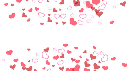 Design element for wallpaper, textiles, packaging, printing, holiday invitation for birthday. Festive background. Red hearts of confetti are flying. Red on White fond Vector.