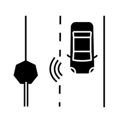 Autonomous car reading road sign glyph icon