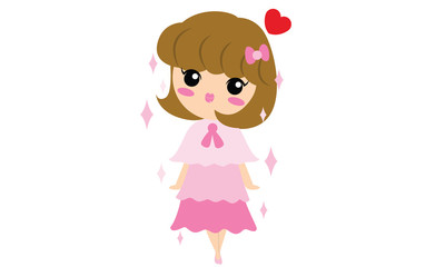 Cute girl with pink dress cartoon vector