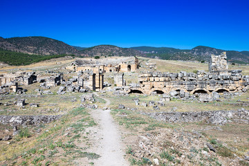 Hierapolis ancient city ruins, North Roman Gate, Pamukkale, Denizli Turkey