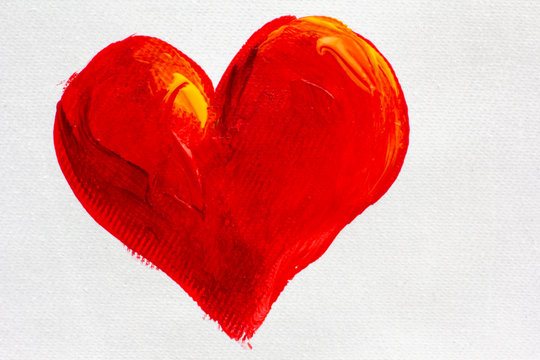 Painting of big red heart over white background