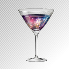 Realistic vector illustration of cocktail cosmopolitan glass with space background inside