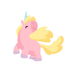 Beautiful Pink Unicorn, Cute Magic Fantasy Animal Vector Illustration