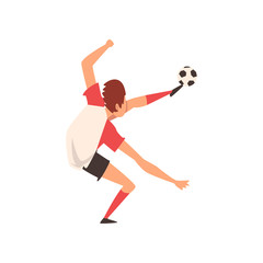 Fototapeta na wymiar Soccer Player, Professional Football Player Character in Uniform Training and Practicing Soccer Vector Illustration