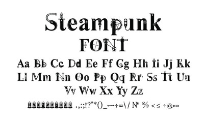 steampunk font, letters from mechanics, Alphabet font from gears and mechanical parts