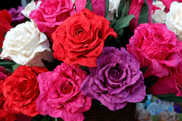 Multicolored Handmade Paper Roses at the City Fair