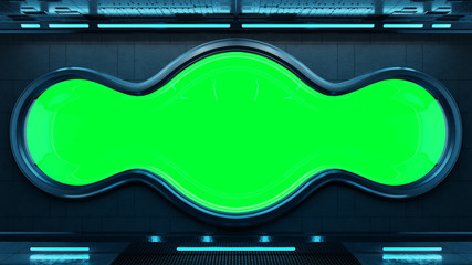 Black tech spaceship round window interior background 3D rendering © sdecoret