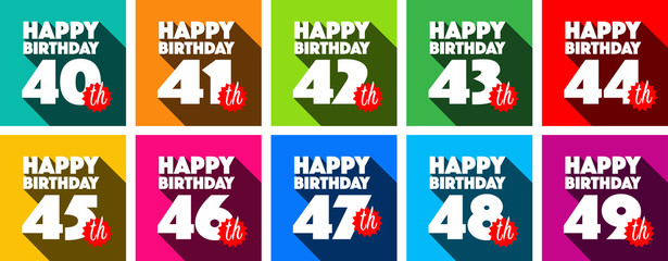 Happy Birthday from 40 to 49 years with long shadow