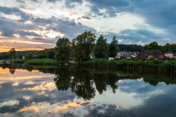 Fototapeta na wymiar Lake in Sellin at sunset in Ruegen, Germany