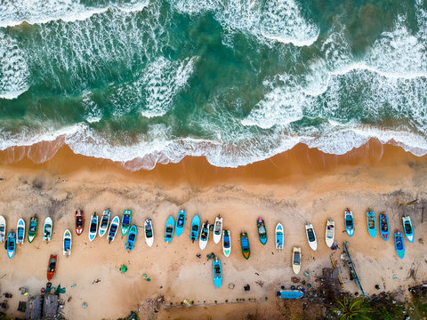 Arugam bay beach with a boats, Sri Lanka
