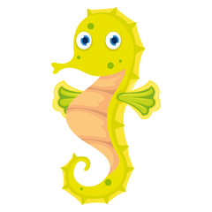 Cartoon of funny seahorse in white background