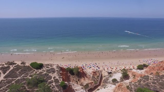 Aerial drone shot of a portuguese beach.