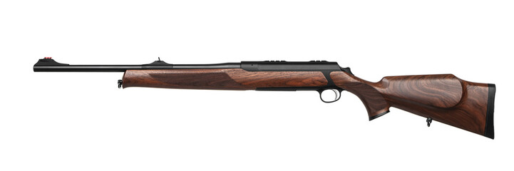 Classic semi-automatic hunting rifle with a rifled barrel and a wooden butt isolated on white