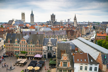 Naklejka premium Aerial view on the center of Ghent in Belgium