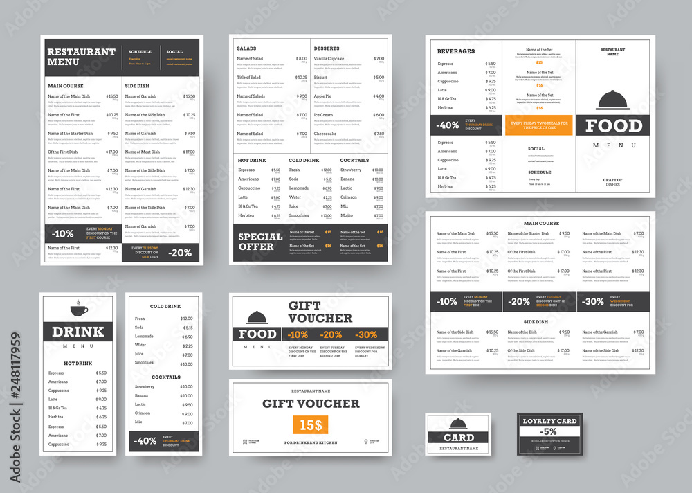 Poster corporate identity template for cafes and restaurants with horizontal design elements.