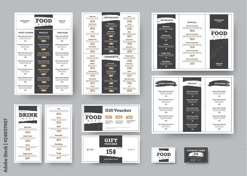 Aufkleber vector corporate style design for cafes and restaurants in black and white style with dividing into 