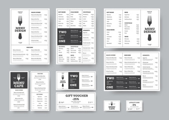 set of menus for cafes and restaurants in the classic white style with division into blocks. - obrazy, fototapety, plakaty