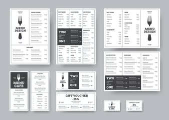 Fotobehang set of menus for cafes and restaurants in the classic white style with division into blocks. © olegphotor