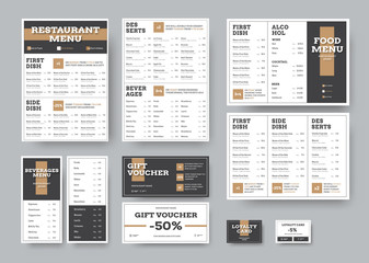 Vector menu templates for cafes and restaurants in white with black blocks.