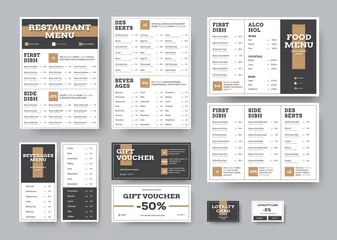 Fotobehang Vector menu templates for cafes and restaurants in white with black blocks. © olegphotor