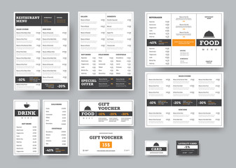 Corporate identity template for cafes and restaurants with horizontal design elements. - obrazy, fototapety, plakaty