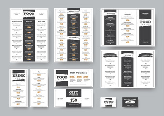 Vector corporate style design for cafes and restaurants in black and white style with dividing into blocks with a stroke and a grunge header effect. - obrazy, fototapety, plakaty