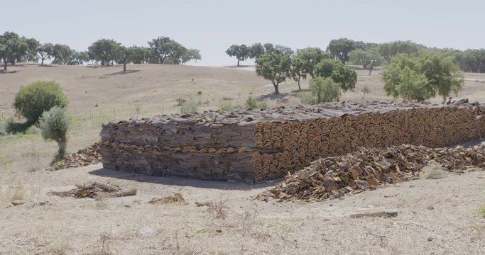 Panoramic shot of a cork layer strack.