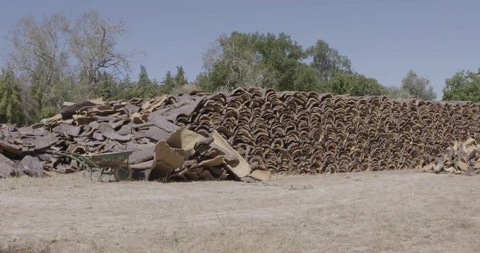 Panoramic shot of a cork layer strack.
