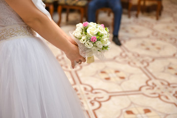 Coral and white wedding bouquet -  White Color, Asymmetry, Avalanche, Bouquet, Bridesmaid