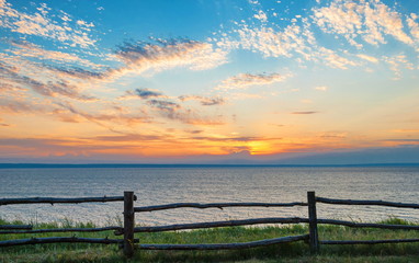 Bright sunset over the river