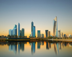 kuwait city skyscrapper view during sunset - 248118978