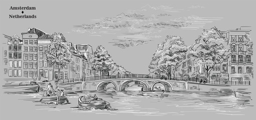 Fototapeta premium Grey vector hand drawing Holland 10