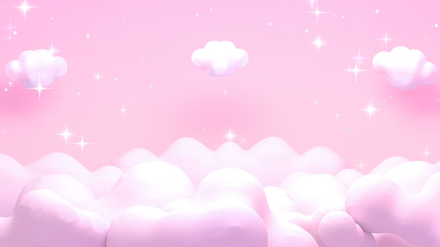 Soft pastel pink starry night sky. Shimmering stars effect. 3d rendering picture.