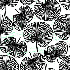 Ink hand drawn botanical seamless pattern Black and white design