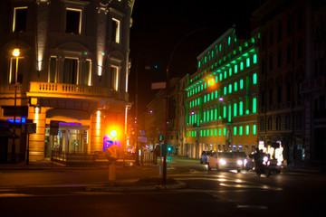 Fototapeta na wymiar Night urban street , crossroad and traffic lights 