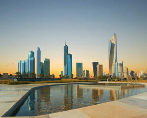 kuwait city skyscrapper view during sunset - 248120974