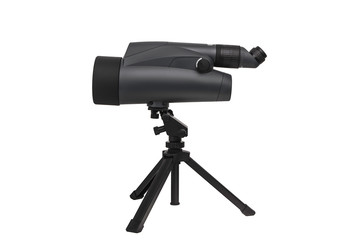 Modern  telescope on a tripod isolated on white