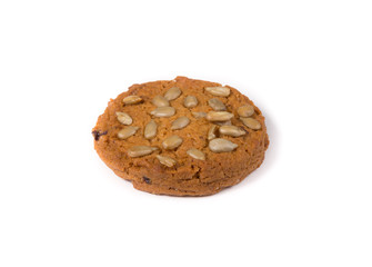 Fresh baked oatmeal cookie on a white